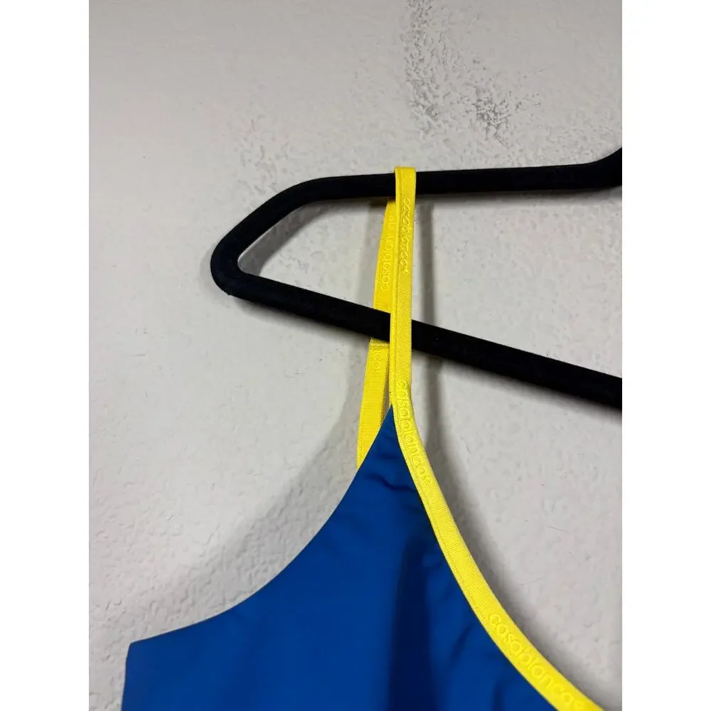 Casablanca Size Large Bikini Top Blue Yellow Adjustable Strap Beachwear Stretch - Picture 5 of 11